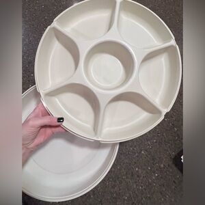Tupperware Cream Divided Serving Tray with Center Dip